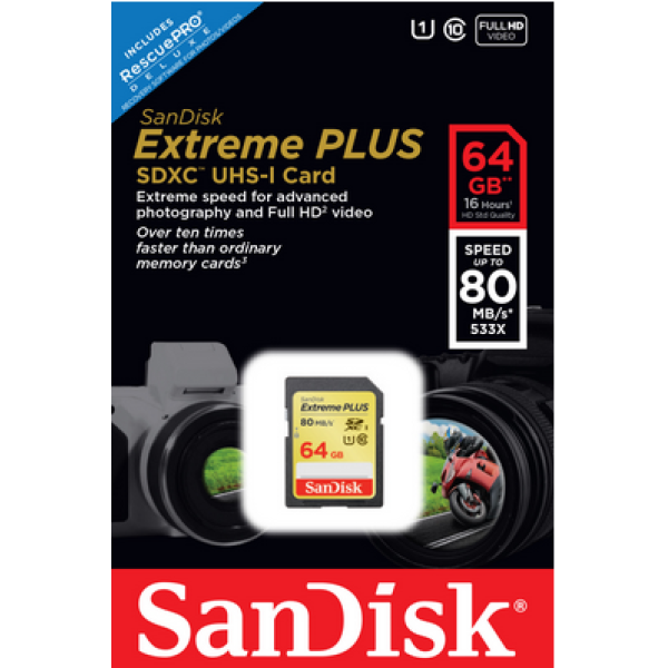 Карта пам'яті SanDisk 64 ГБ SDXC C10 UHS-I R80 МБ/с Екстрім Плюс