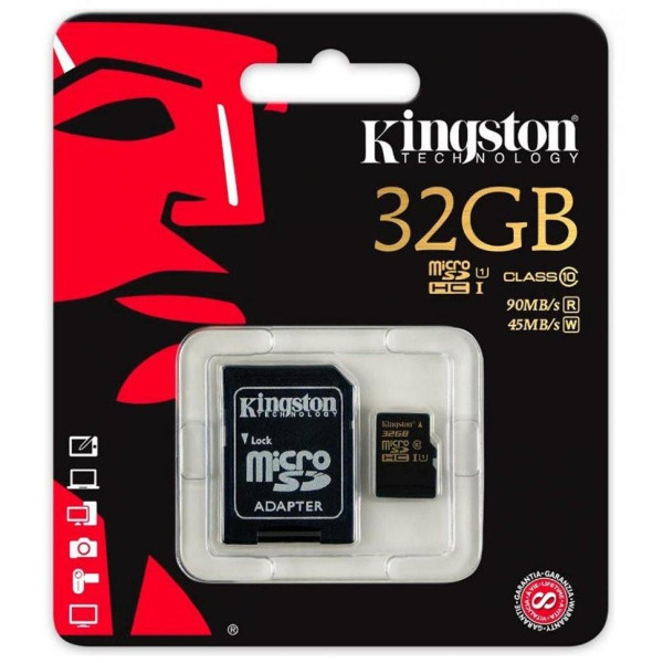 Карта пам'яті Kingston microSDHC 32GB Class 10 R90/W45MB/s + адаптер SD