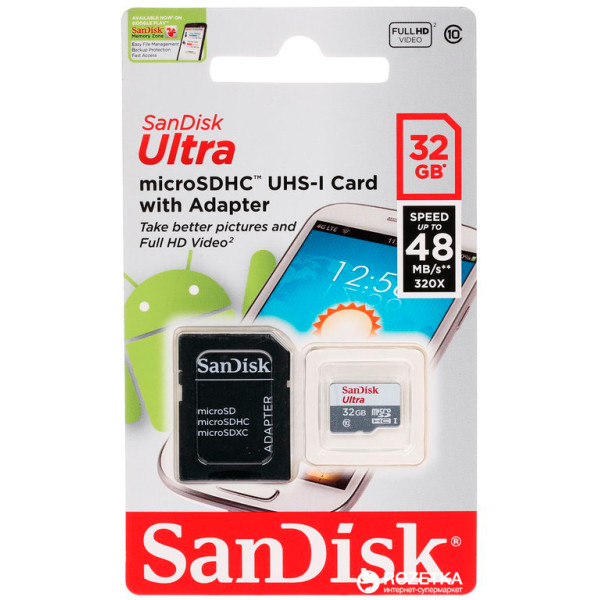 Карта пам'яті SanDisk microSDHC класу 10 UHS-I Ultra 32 ГБ