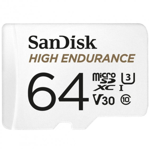 Карта пам'яті microSDXC (UHS-1 U3) SanDisk High Endurance 64 ГБ класу 10 V30 (100 Мбіт/с) (адаптер SD)