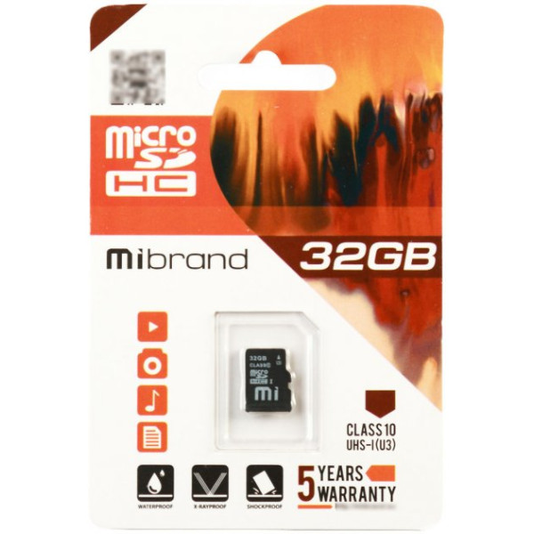 Карта памяти microSDHC (UHS-1 U3) Mibrand 32Gb class 10