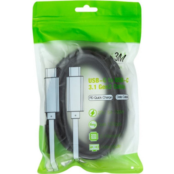 Кабель San Guan USB3.1 Type-C - Type-C PD 100W 3 м Черный (CA914111)