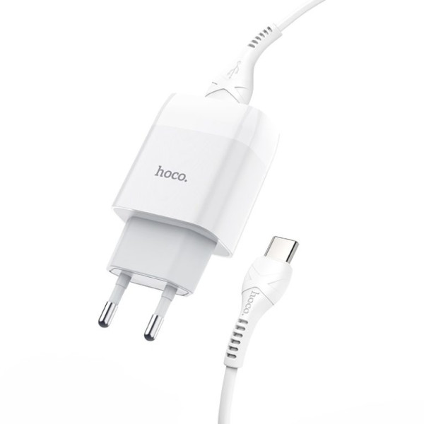 Сетевое зарядное устройство с кабелем HOCO C73A Glorious dual port charger set (Type-C) 12W White