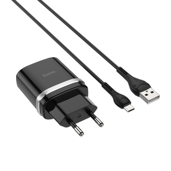 Сетевое зарядное устройство с кабелем HOCO C12Q Smart QC3.0 charger set (Micro) 18W Black