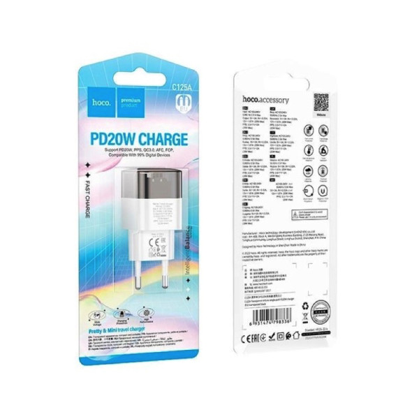 Сетевое зарядное устройство HOCO C125A Transparent tribute single-port PD20W charger Transparent Black