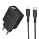 Сетевое зарядное устройство с кабелем BOROFONE BA97A Ilustre single-port PD30W charger with digital display set (C to iP) (EU) Black