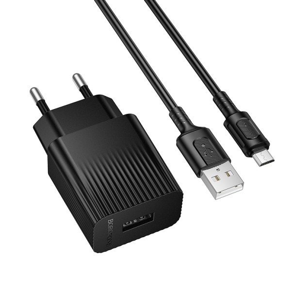 Сетевое зарядное устройство с кабелем BOROFONE BAS71A Source single-port charger set(Micro) Black