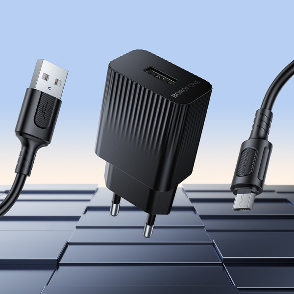 Сетевое зарядное устройство с кабелем BOROFONE BAS71A Source single-port charger set(Micro) Black