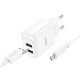 Сетевое зарядное устройство с кабелем HOCO C141A Smart dual-port charger set(Micro) White