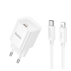 Сетевое зарядное устройство с кабелем HOCO C146A Charm single port PD20W charger set (C to iP) (EU) White