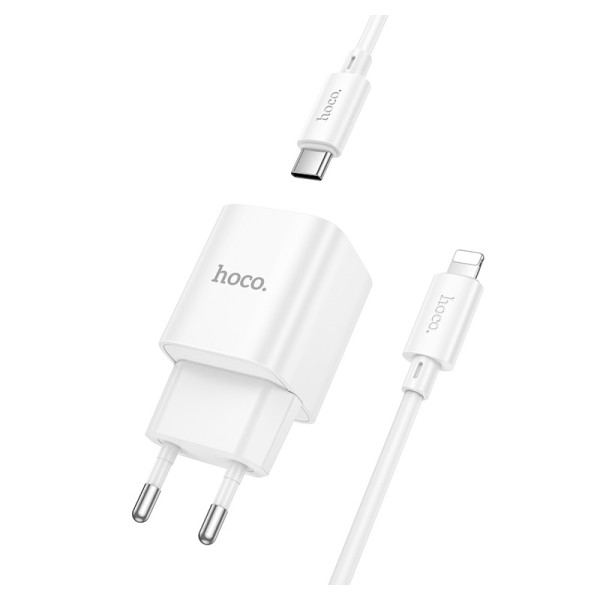 Сетевое зарядное устройство с кабелем HOCO C146A Charm single port PD20W charger set (C to iP) (EU) White