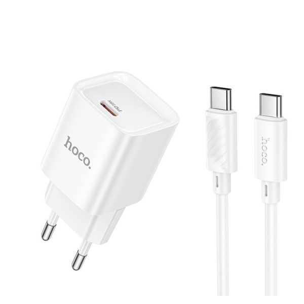 Сетевое зарядное устройство с кабелем HOCO C146A Charm single port PD20W charger set (C to C) (EU) White