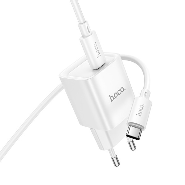 Сетевое зарядное устройство с кабелем HOCO C146A Charm single port PD20W charger set (C to C) (EU) White