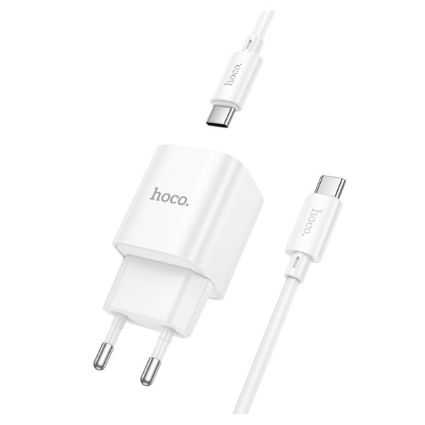 Сетевое зарядное устройство с кабелем HOCO C146A Charm single port PD20W charger set (C to C) (EU) White