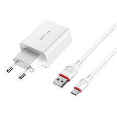 Сетевое зарядное устройство с кабелем BOROFONE BA21A Long journey single port QC3.0 charger set(Type-C) 18W White