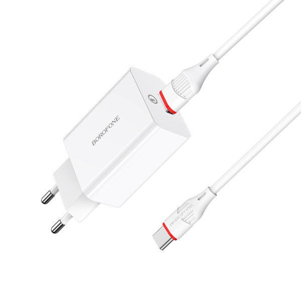 Сетевое зарядное устройство с кабелем BOROFONE BA21A Long journey single port QC3.0 charger set(Type-C) 18W White