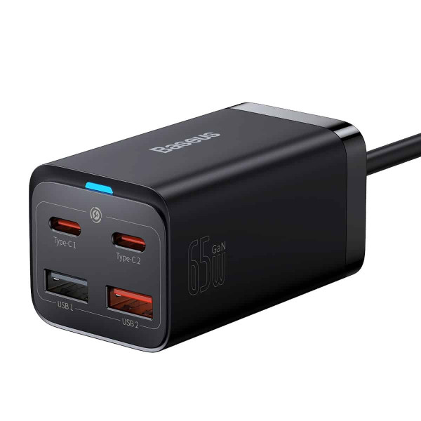 Мережевий зарядний пристрій з кабелем Baseus GaN3 Pro Desktop Fast Charger 2C+2U 65W (кабель Type-C до Type-C 100W (20V/5A) 1 м) Чорний
