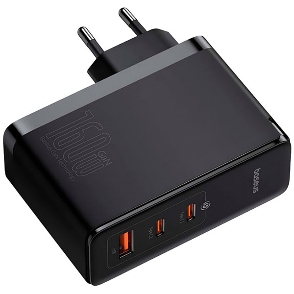 Мережевий зарядний пристрій із кабелем Baseus GaN5 Pro Digital Fast Charger 2C+U 160W Cluster Black (З високоякісним кабелем для зарядки та передачі даних C до C)