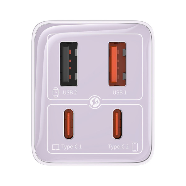 Мережевий зарядний пристрій Baseus GaN6 Pro Fast Charger 2C+2U 65 Вт ЄС Star Purple(У комплекті: міні-білий кабель Type-C до Type-C 100 Вт (20 В/5 А) 1 м Star Purple）