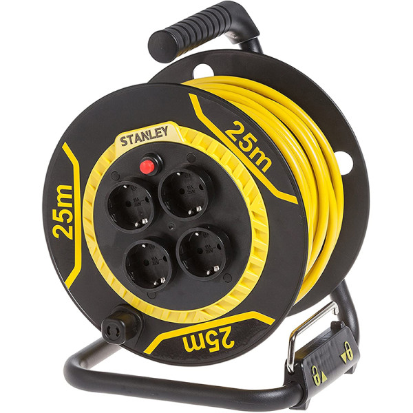 Удлинитель на катушке Stanley 25 м, 3x1.5мм2, IP20, 3200Вт, 4 розетки