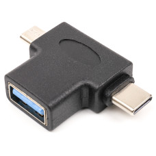 Переходник PowerPlant USB 3.0 Type-C, мікроUSB (M) - USB 3.0 OTG AF