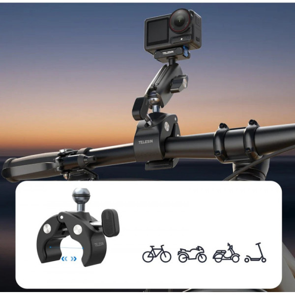 Крепление на трубу/руль DJI Action 5/4 Osmo 360 алюминиевое быстросъемное магнитное Telesin S3-HBM-14-TDJ