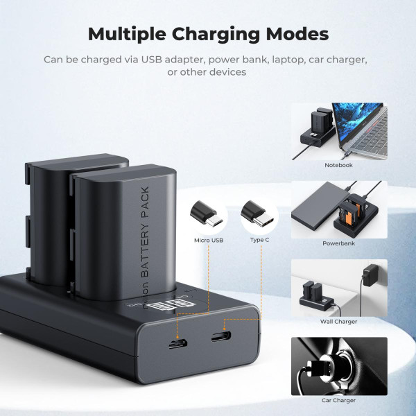 Набор K&F Concept LP-E6NH (2 аккумулятора 2600mAh + зарядное устройство) — совместимо с Canon EOS R7, R6, R5, 5D Mark II/III/IV, 6D/6D Mark II, 7D Mark II, 90D, 80D, 70D (KF28.0098)