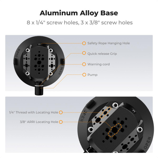 Крепление на присоске K&F Concept 4.5" (11.4 см) — держатель для камеры Magic Arm, зажимом для смартфона, адаптером GoPro и переходником 3/8"–1/4" MS45 (KF31.100)