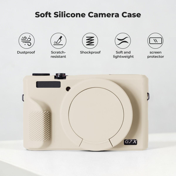 Силіконовий захисний чохол K&F Concept для Canon G7 X Mark III — із захисним склом для екрана, протиударний, бежевий (KF31.230)