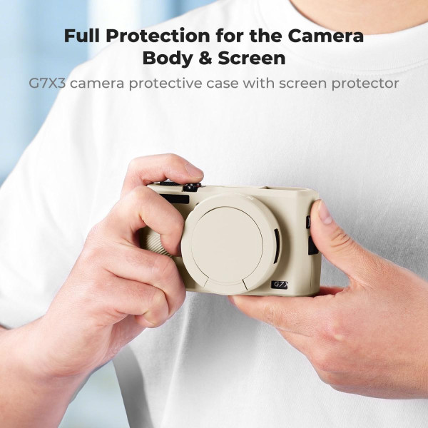 Силіконовий захисний чохол K&F Concept для Canon G7 X Mark III — із захисним склом для екрана, протиударний, бежевий (KF31.230)