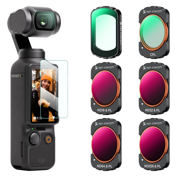 Набор светофильтров K&F Concept для DJI Osmo Pocket 3 — магнитный комплект UV + CPL + ND/PL (6 фильтров: UV, CPL, ND16&PL, ND32&PL, ND64&PL, ND256&PL), многослойное HD покрытие (SKU.2149)