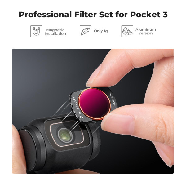 Набор светофильтров K&F Concept для DJI Osmo Pocket 3 — магнитный комплект UV + CPL + ND/PL (6 фильтров: UV, CPL, ND16&PL, ND32&PL, ND64&PL, ND256&PL), многослойное HD покрытие (SKU.2149)