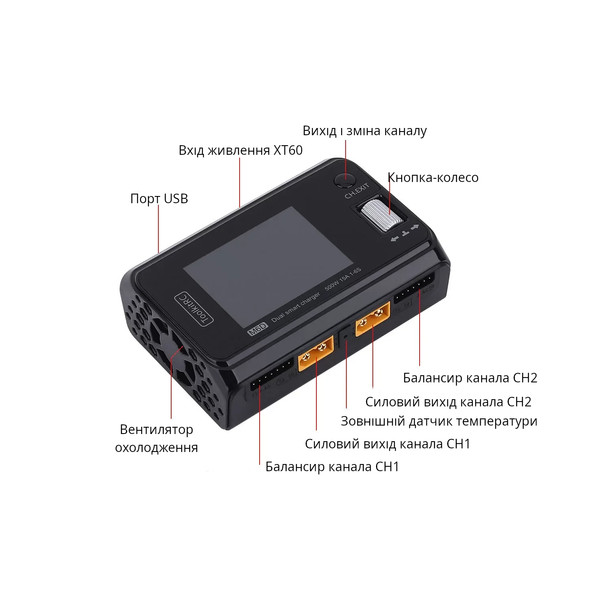 Зарядний пристрій дуо ToolKitRC M6D 500W 15A 1-6S без блоку живлення