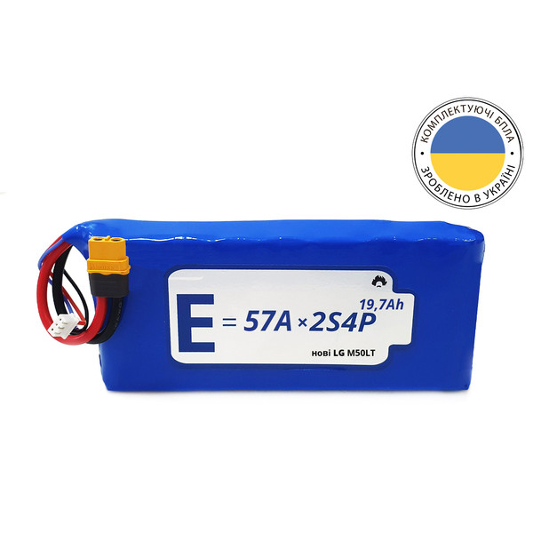 Аккумуляторная батарея 2S4P Energy Life 19200мАч LG 21700-M50LT Li-Ion 12AWG XT60-F