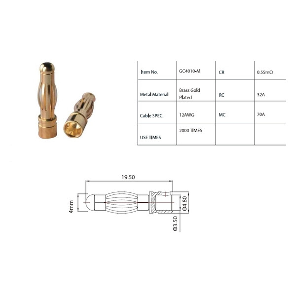 Конектори AMASS GC4010 PLUG 4.0MM Male 3шт
