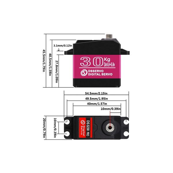 Сервопривод стандарт 60г DSServo DS3230PRO 38кг/0,09сек/6.8В 25T цифровой IP66 (180)