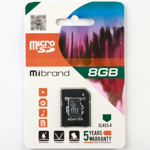 Карта памяти microSDHC Mibrand 8Gb class 4 (adapter SD)