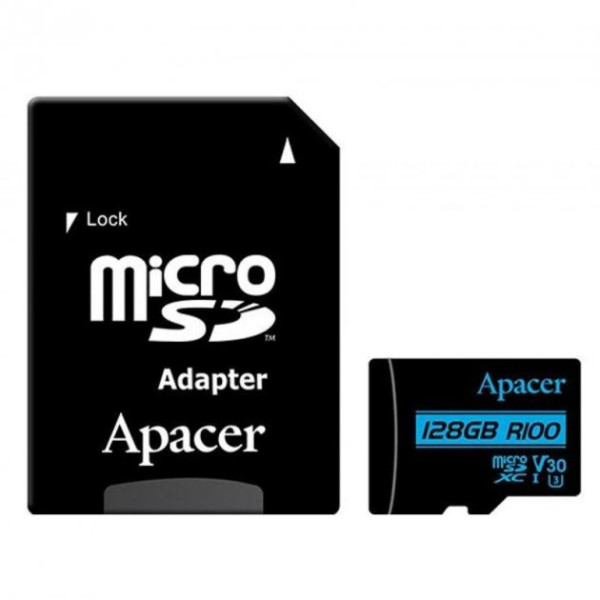 Карта памяти microSDXC (UHS-1 U3) Apacer 128Gb class 10 V30 R100MB/s (adapter SD)