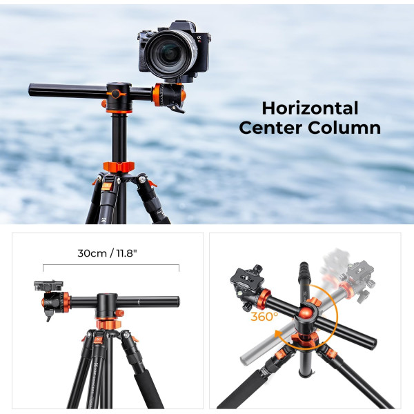 Штатив K&F Concept T255A4+BH-28L с шаровой головкой и съемным моноподом max 10кг, h 170см (KF09.085V7)