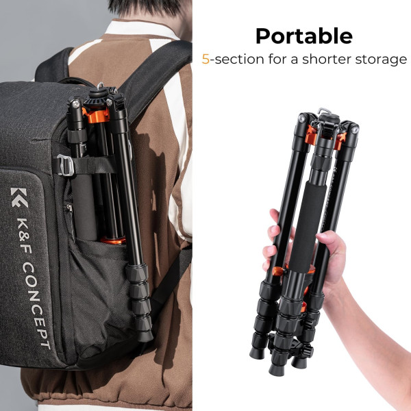Штатив K&F Concept T255A4+BH-28L с шаровой головкой и съемным моноподом max 10кг, h 170см (KF09.085V7)