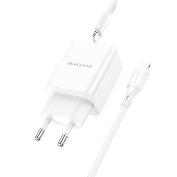 Сетевое зарядное устройство с кабелем BOROFONE BA70A Quick three-port PD20W(1C2A) charger set (C to iP) White