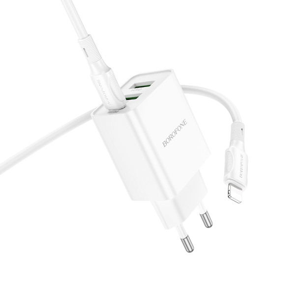 Сетевое зарядное устройство с кабелем BOROFONE BA70A Quick three-port PD20W(1C2A) charger set (C to iP) White