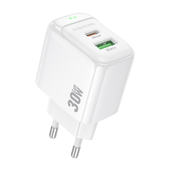 Сетевое зарядное устройство BOROFONE BAS45A Potential PD30W+QC3.0 charger(EU) White