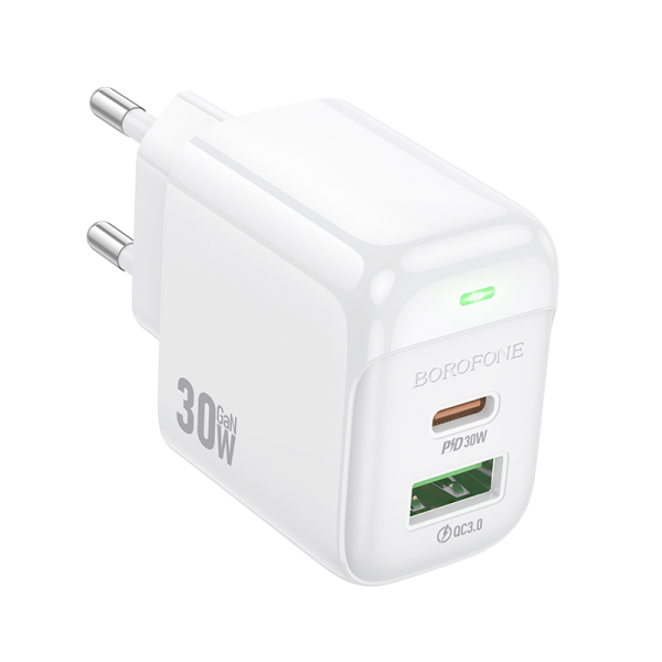 Сетевое зарядное устройство BOROFONE BAS45A Potential PD30W+QC3.0 charger(EU) White