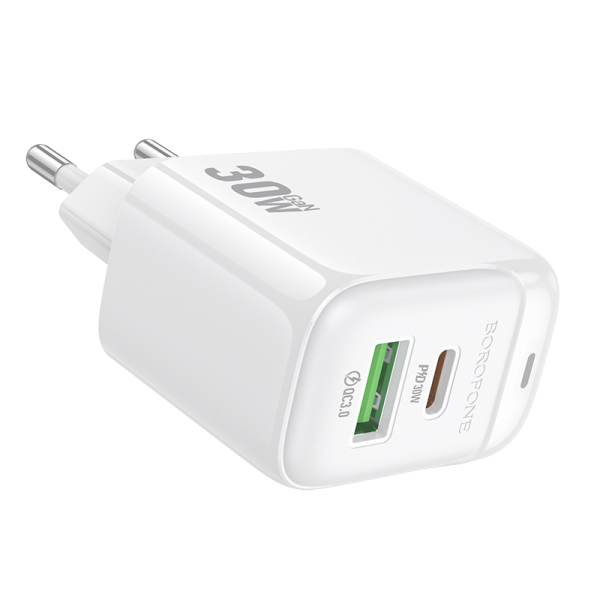 Сетевое зарядное устройство BOROFONE BAS45A Potential PD30W+QC3.0 charger(EU) White