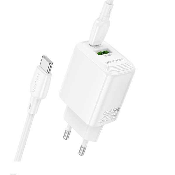 Сетевое зарядное устройство с кабелем BOROFONE BN27 Fuente PD20W+QC3.0 charger set (C to C) (EU) White