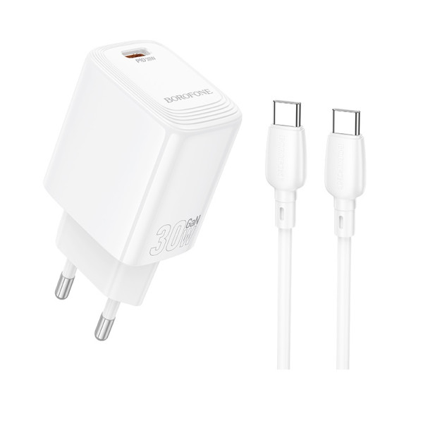 Сетевое зарядное устройство с кабелем BOROFONE BN28 Fuente single port PD30W charger set (C to C) (EU) White