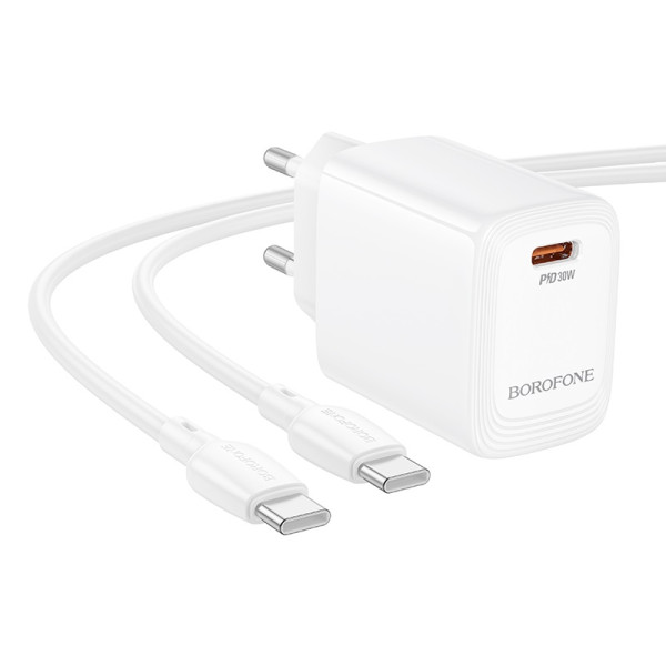 Сетевое зарядное устройство с кабелем BOROFONE BN28 Fuente single port PD30W charger set (C to C) (EU) White