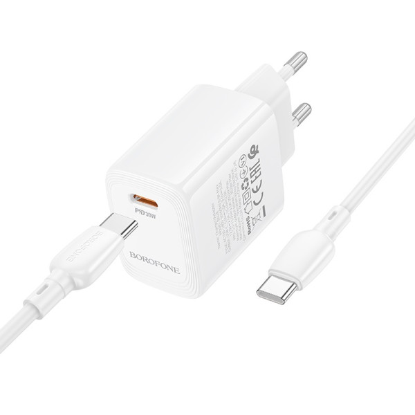 Сетевое зарядное устройство с кабелем BOROFONE BN28 Fuente single port PD30W charger set (C to C) (EU) White