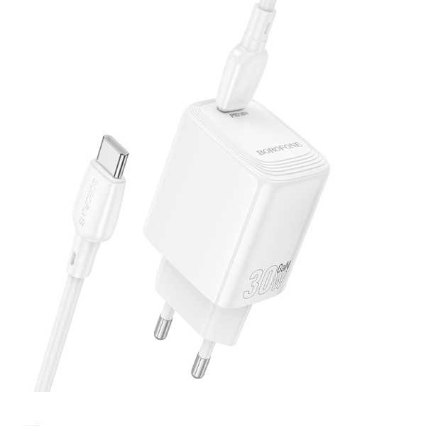 Сетевое зарядное устройство с кабелем BOROFONE BN28 Fuente single port PD30W charger set (C to C) (EU) White